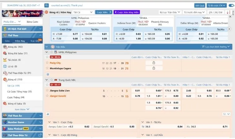 Bảng kèo bóng rổ 98Win hấp dẫn 