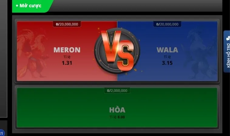 Giao diện đặt cược Đá Gà WS168 Tại 98Win