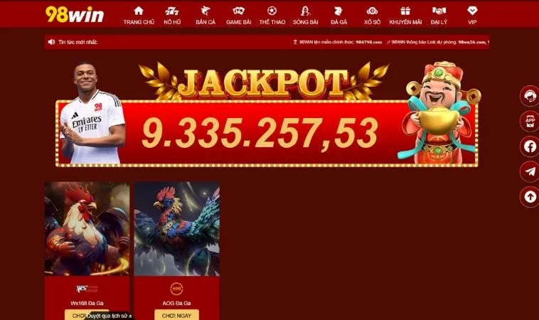 Sảnh đá gà 98WIN thiết kế giao diện đẹp, ấn tượng