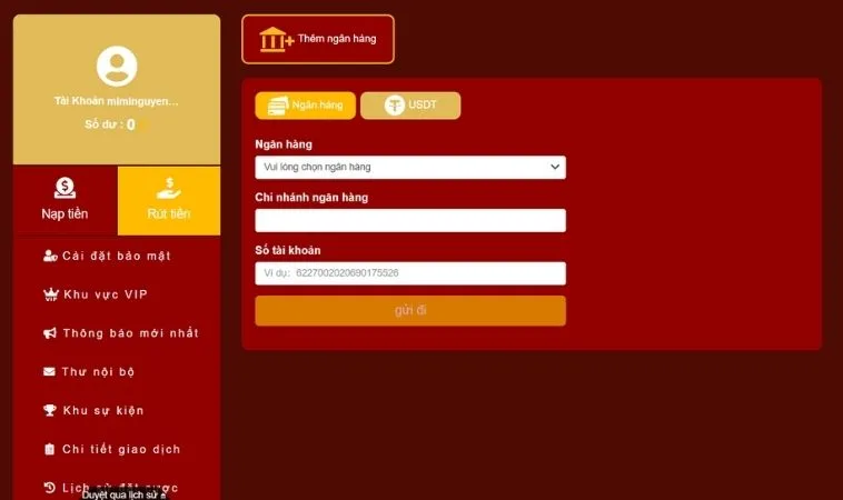 Hướng Dẫn Rút Tiền 98Win An Toàn Về Tài Khoản Trong 5 Phút 2 Giao diện rút tiền 98Win