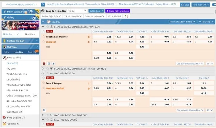 Giao diện cá cược bóng đá 98Win